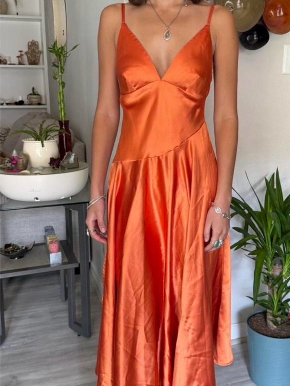 ASOS Orange Satin Maxi V Neck Dress